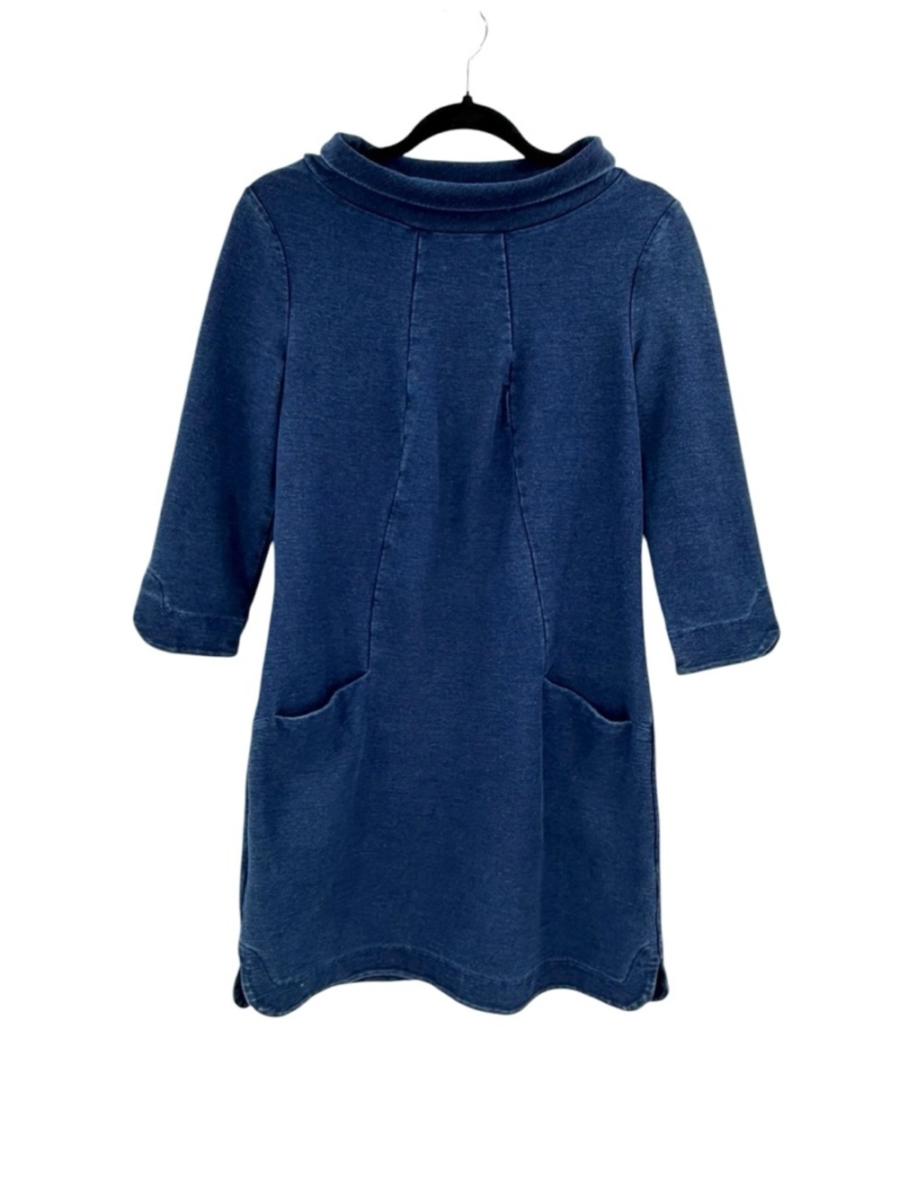 Boden Alexandra Ottoman Denim Stretch Tunic Dress Blue Funnel Neck Pockets S